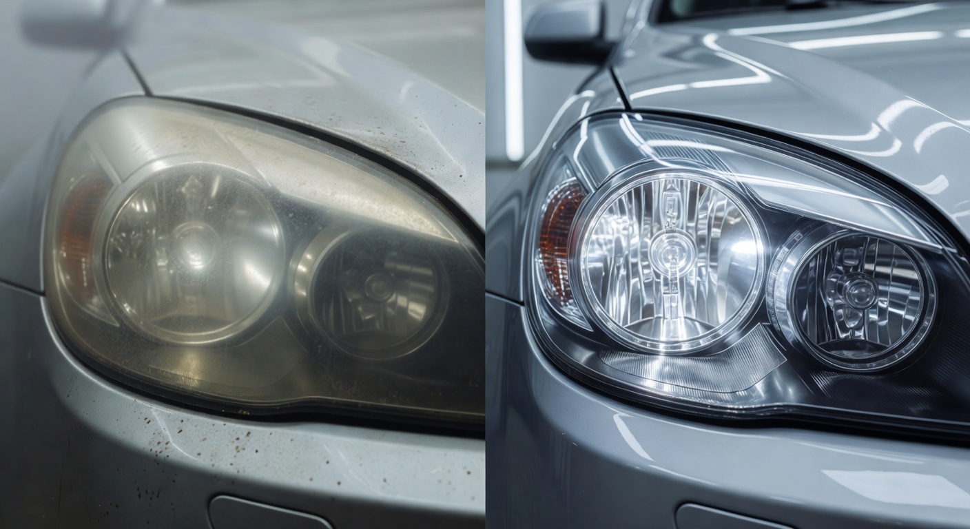 Foggy headlight restored to clear visibility