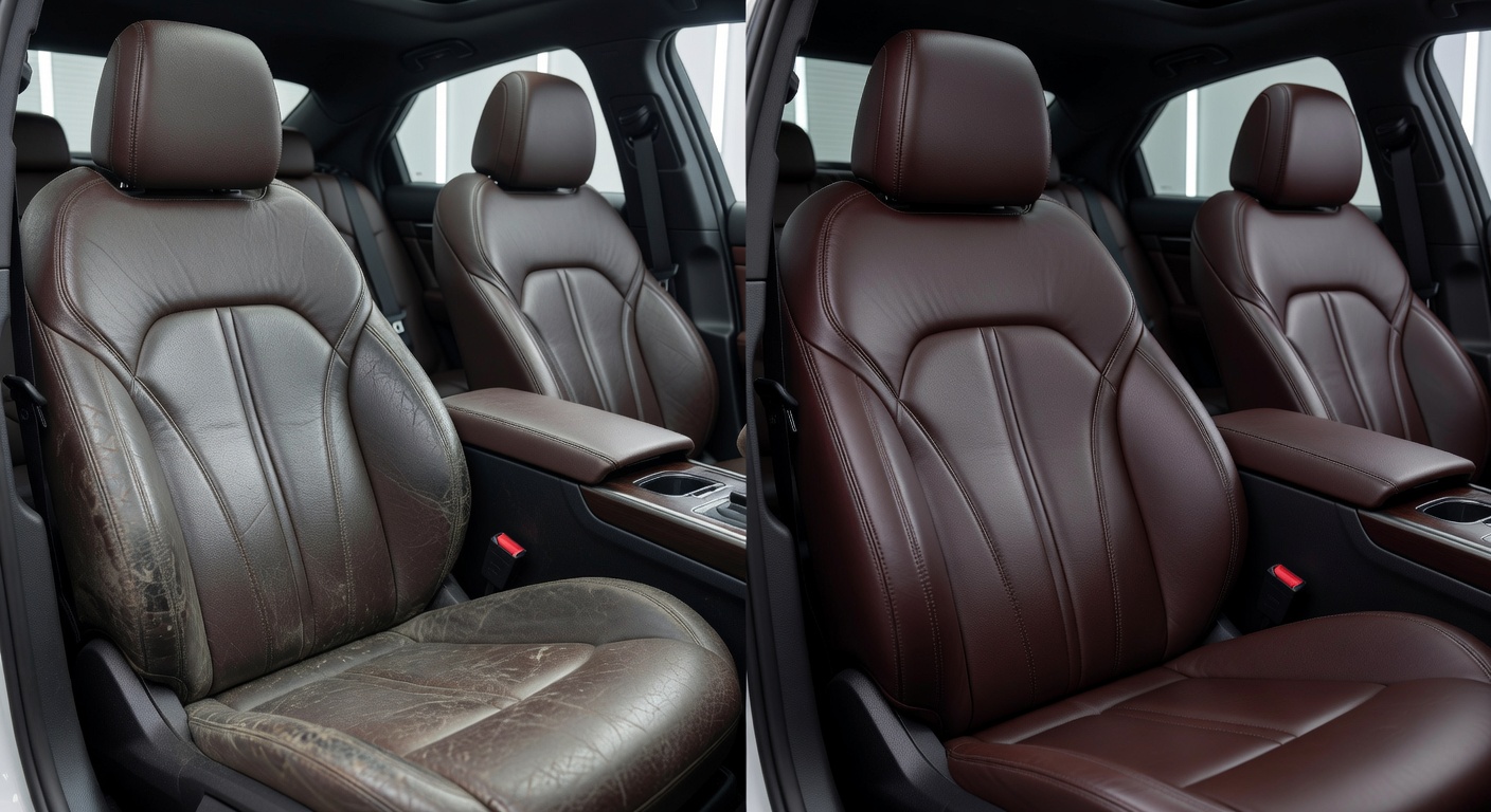 Dirty leather seats cleaned and conditioned